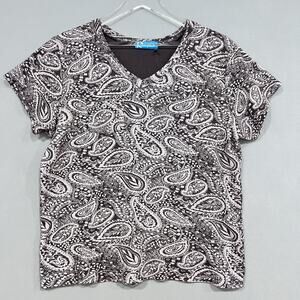 Fresh Produce Shirt Size 1X Brown Paisley Print Art to Wear 100% Cotton Tee